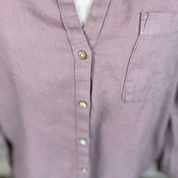 Sigrid Olsen Women's 100% Linen Lavender Button Up Tab Sleeve Blouse #3594 - Picture 6 of 9